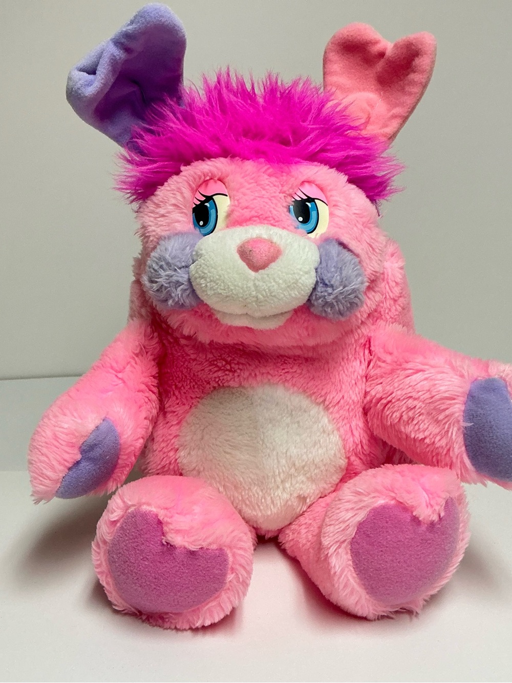 Vintage 1985 Party Popple Plush 15" Pink Plush with Purple Cheeks Mattel